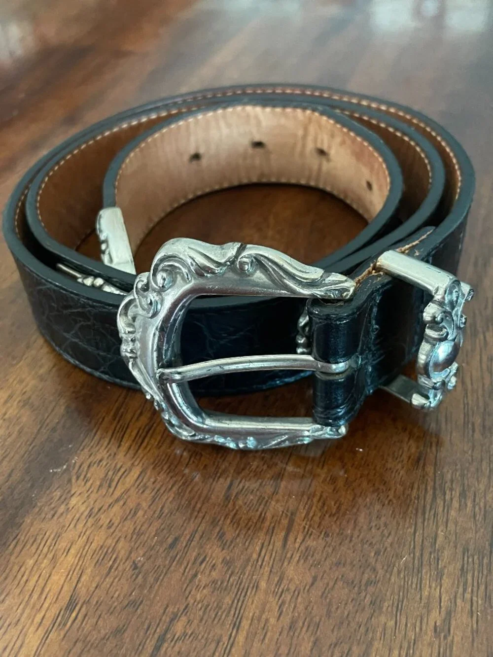 Brighton Women's Black Silver Leather Embellished Belt Large Western